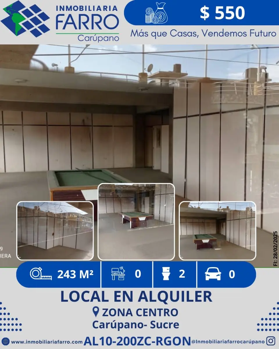 INMOBILIARIA FARRO ALQUILA LOCAL ZONA CENTRO