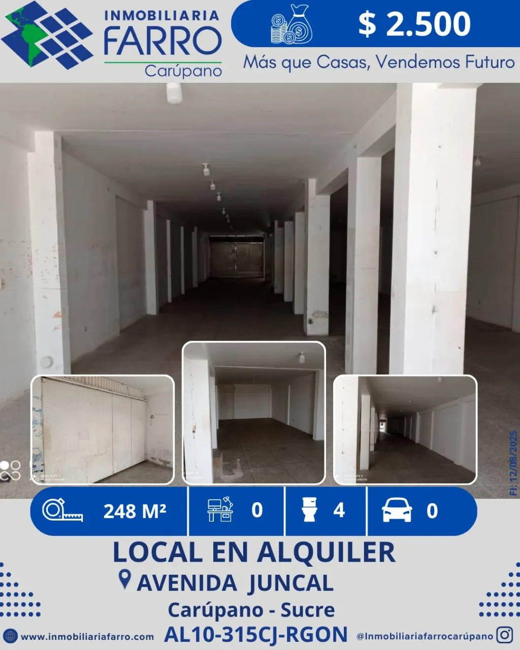 INMOBILIARIA FARRO ALQUILA LOCAL COMERCIAL AV JUNCAL ZONA CENTRO