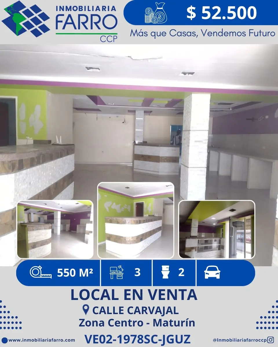 INMOBILIARIA FARRO VENDE LOCAL COMERCIAL Y TERRENO CALLE CARVAJAL